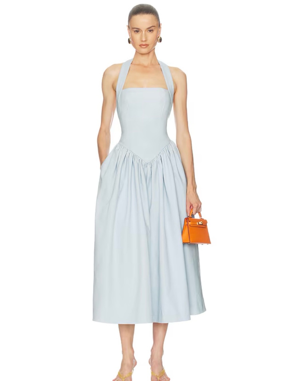 Helsa NWOT Faille Halter Midi Dress in Pale Blue